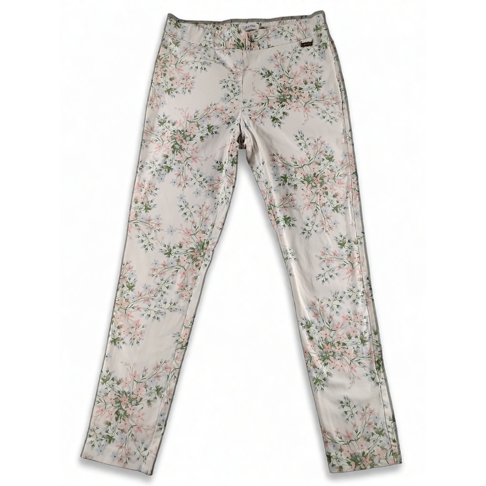 Calvin Klein Womens Size M Floral Stretch Tapered Pants Ankle Mid Rise Slim Fit